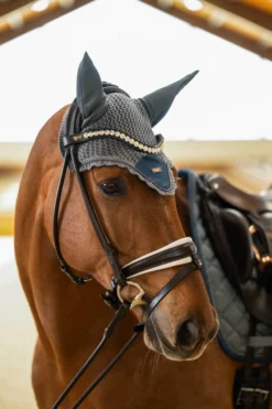 Fliegenhaube Metallic Blue, Fliegenmütze, Fliegenohren