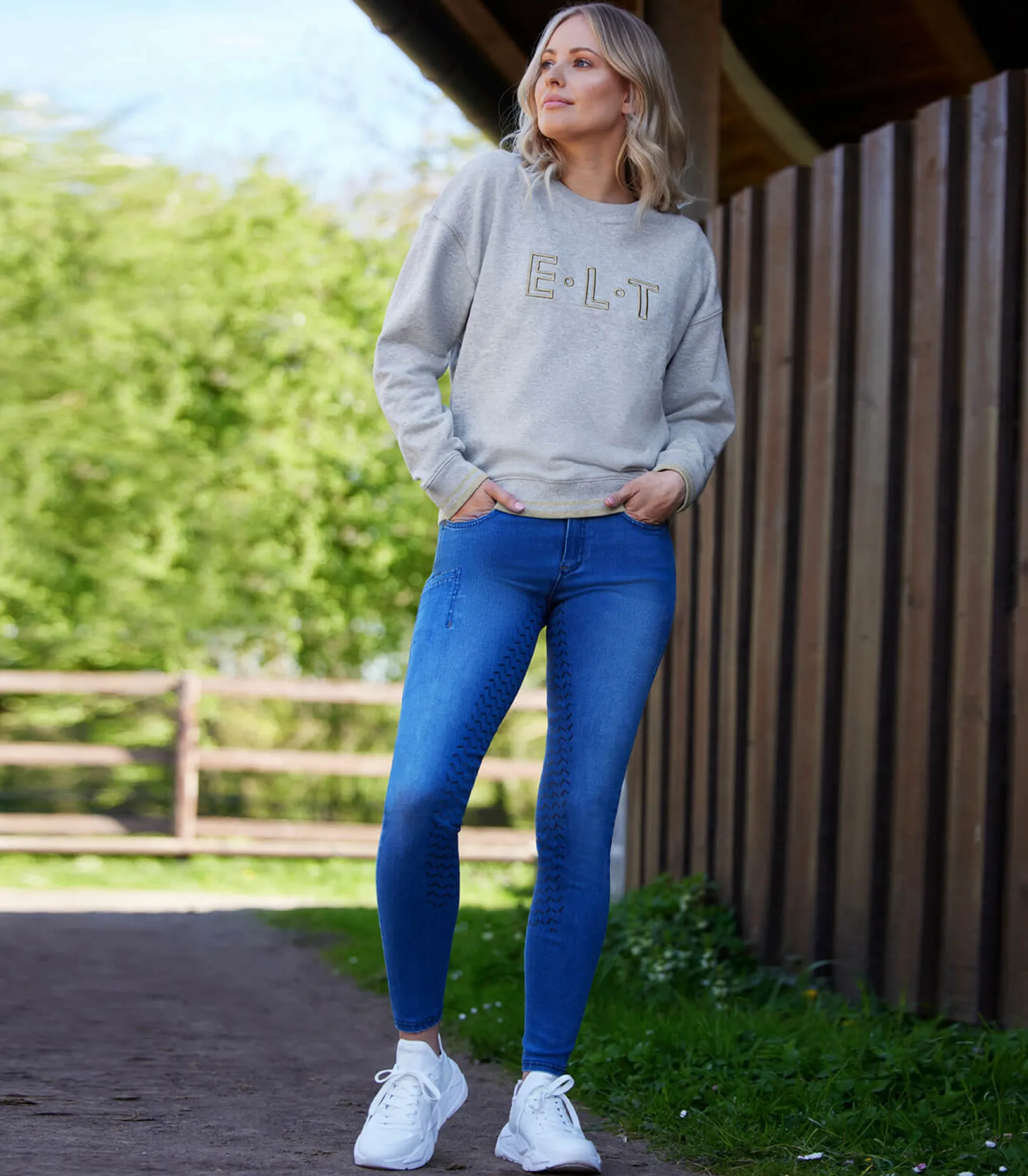 Reithose Damen Luna, Jeansreithose, Vollbesatz, Full-Grip