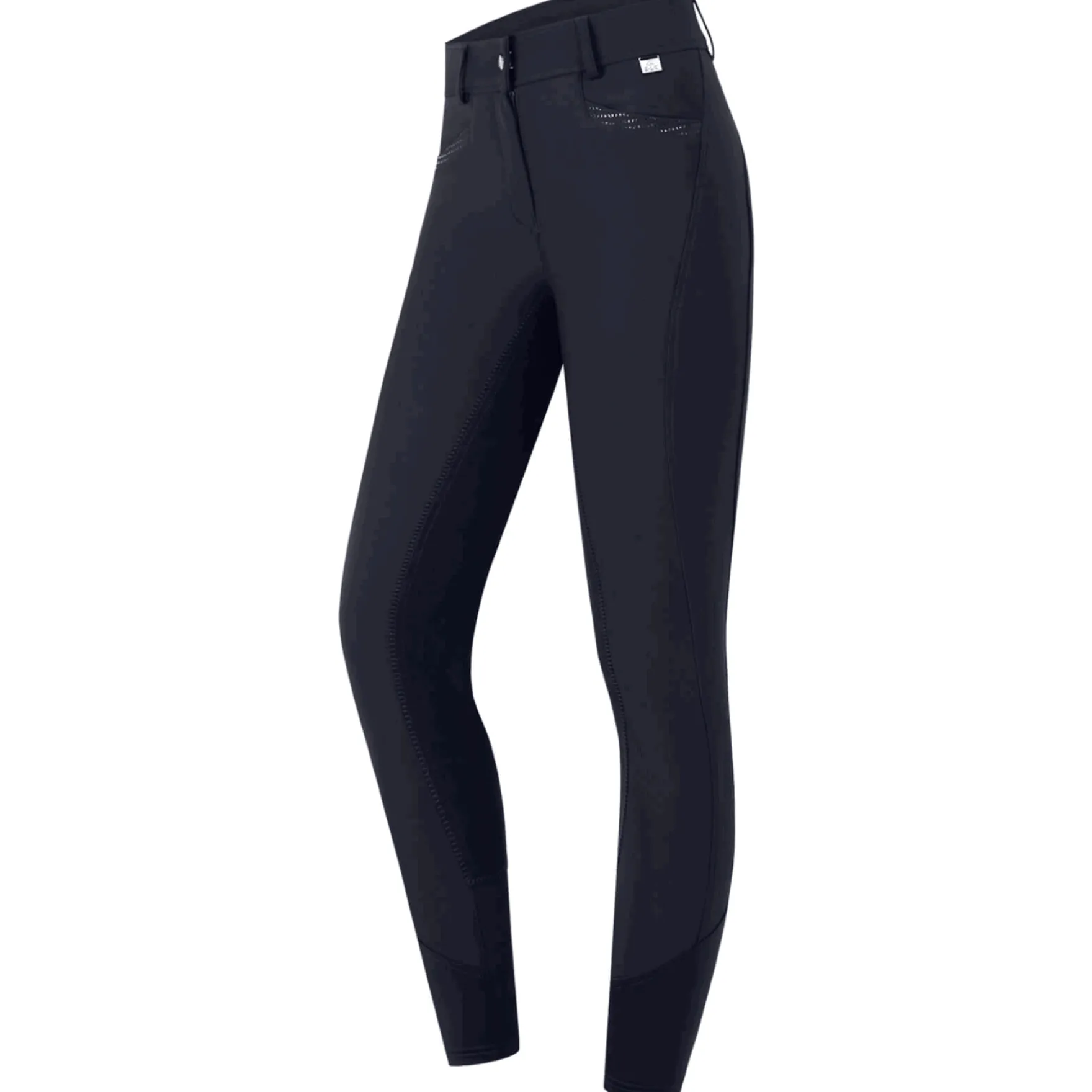 Reithose Damen Oktavia Curved High Waist HW24, Vollbesatz, Lederbesatz, Kunstleder