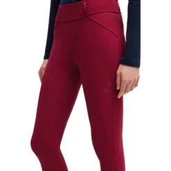 Reitleggings Damen Glitter Logo Red Dahlia Hybrid, Vollbesatz, Full-Grip, High Waist