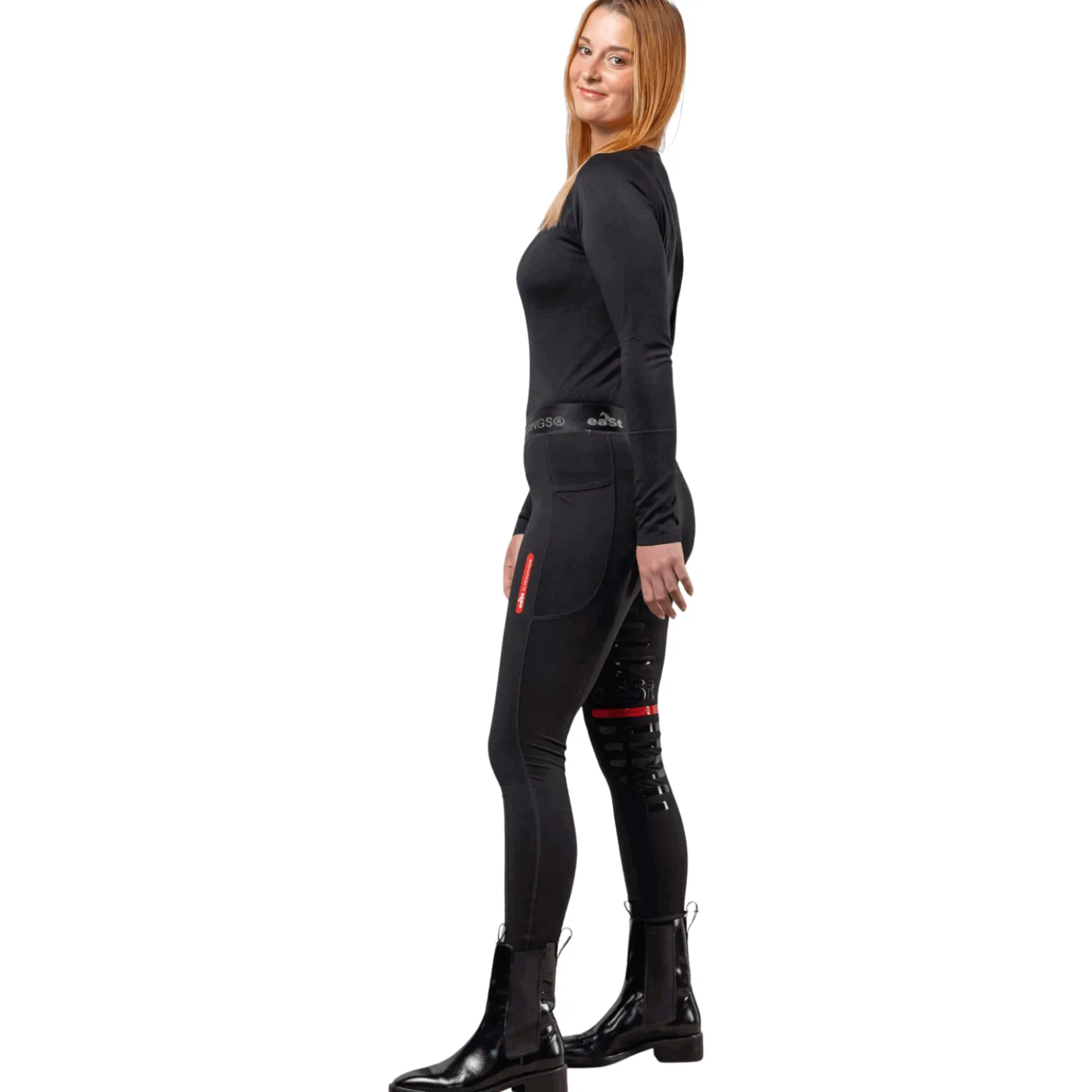 Reitleggings Damen Reggings R1, Kniebesatz, Knee-Grip