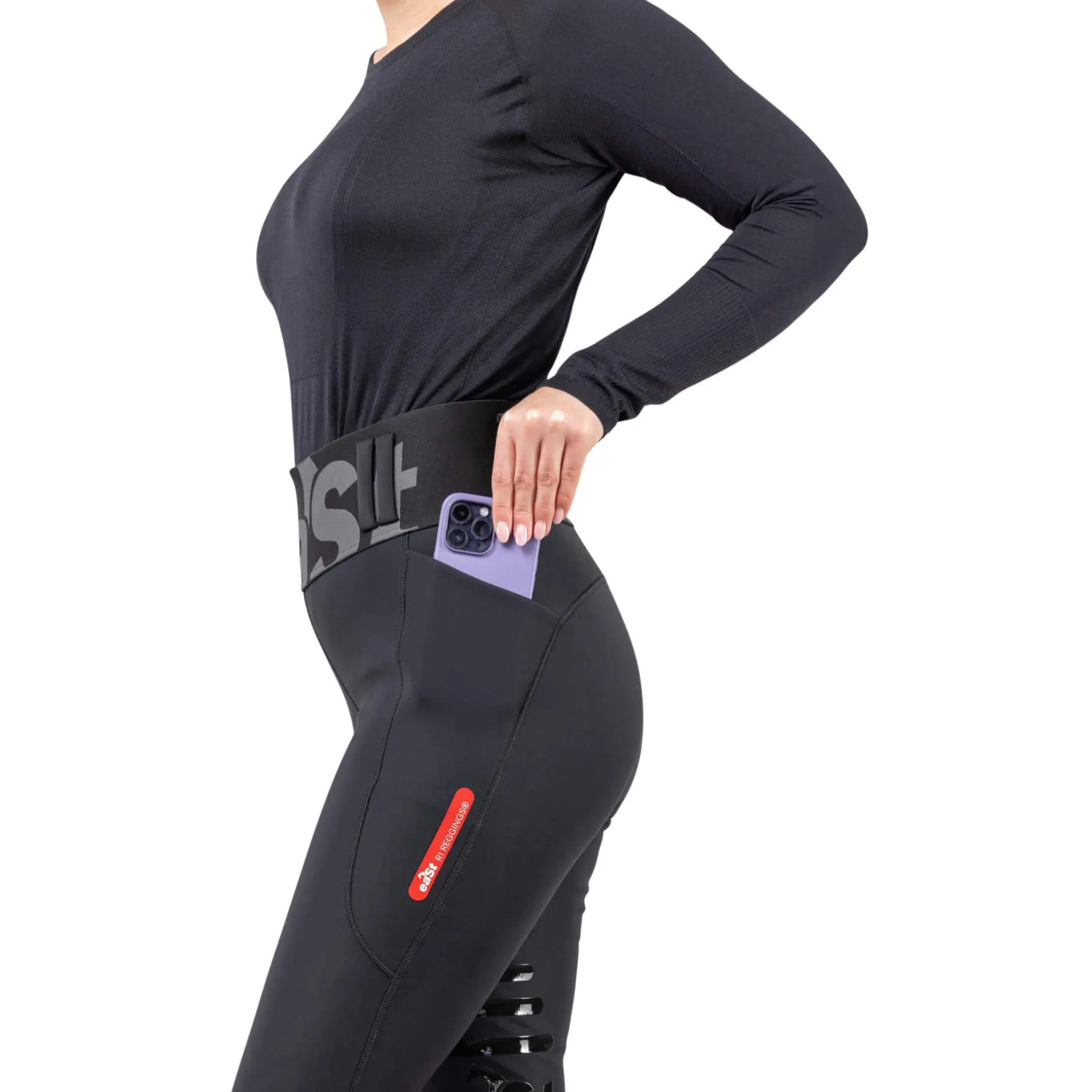 Reitleggings Damen Reggings R1 High Waist Winter, Kniebesatz, Knee-Grip