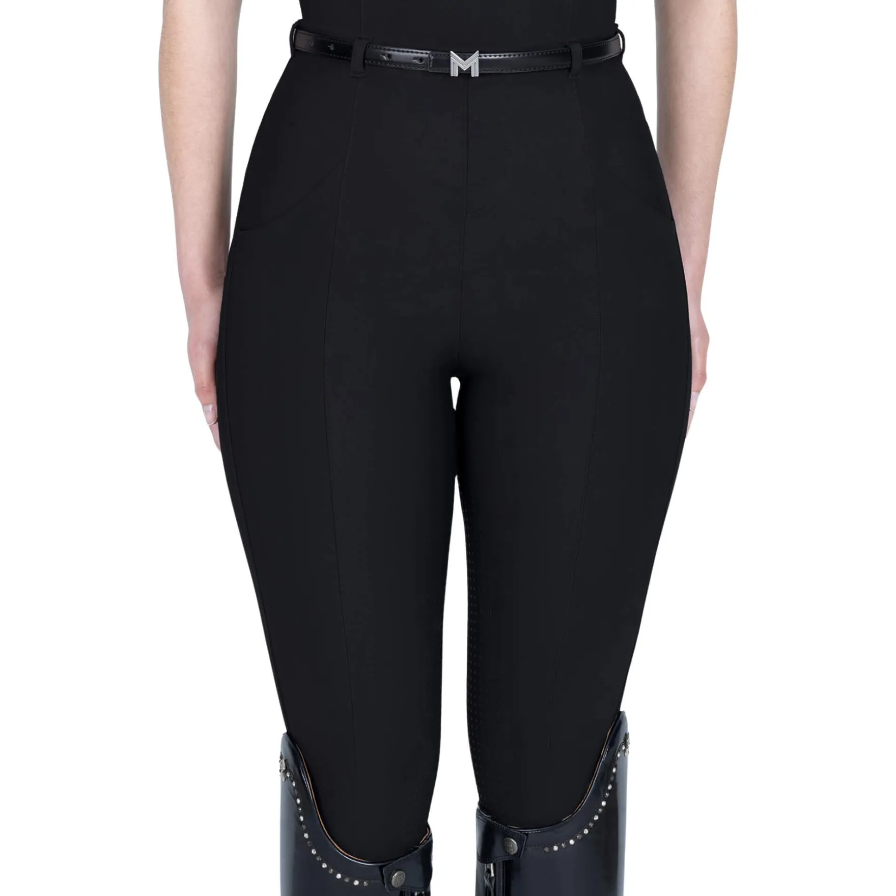Reitleggings Damen Velya, Vollbesatz, Full-Grip, mit Gürtel