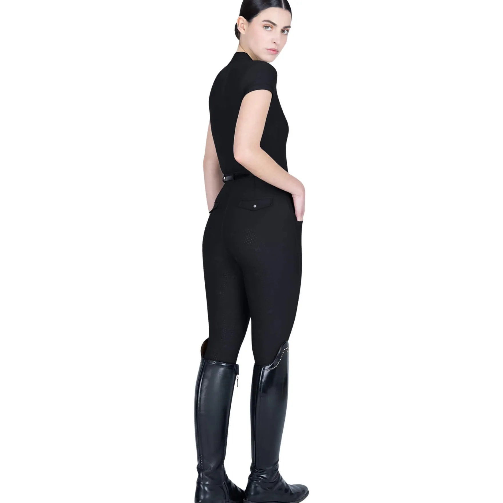 Reitleggings Damen Velya, Vollbesatz, Full-Grip, mit Gürtel
