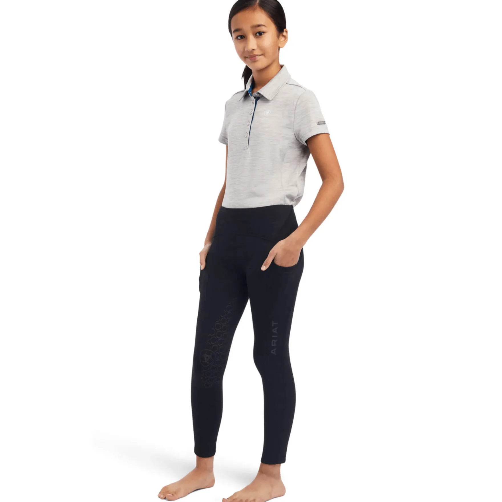 Reitleggings Kinder Venture Thermal, Thermoreitleggings, Kompression, Teilbesatz, Half-Grip