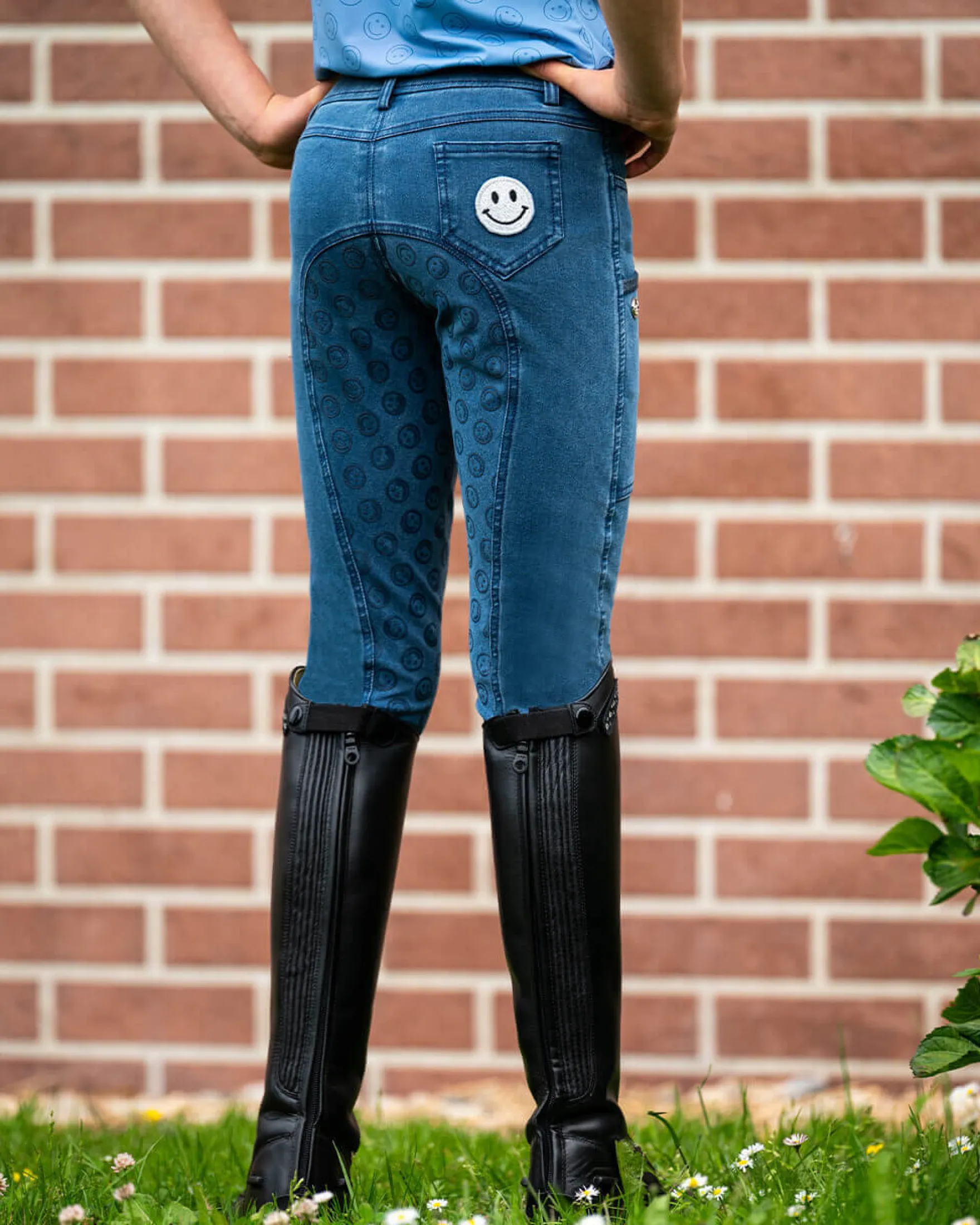 Reitleggings Mädchen Rosalynn Junior Denim FS26, Vollbesatz, Full-Grip