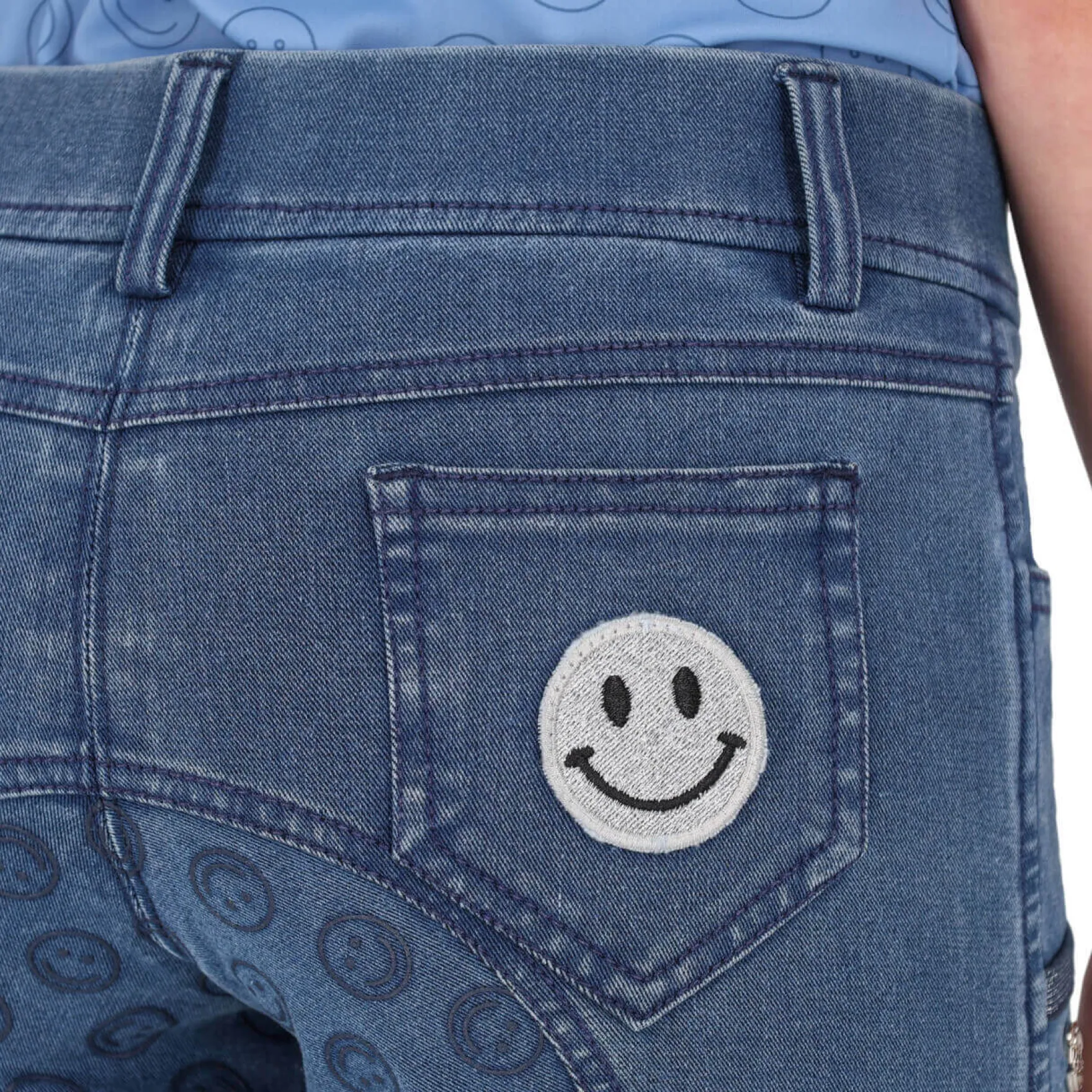 Reitleggings Mädchen Rosalynn Junior Denim FS26, Vollbesatz, Full-Grip