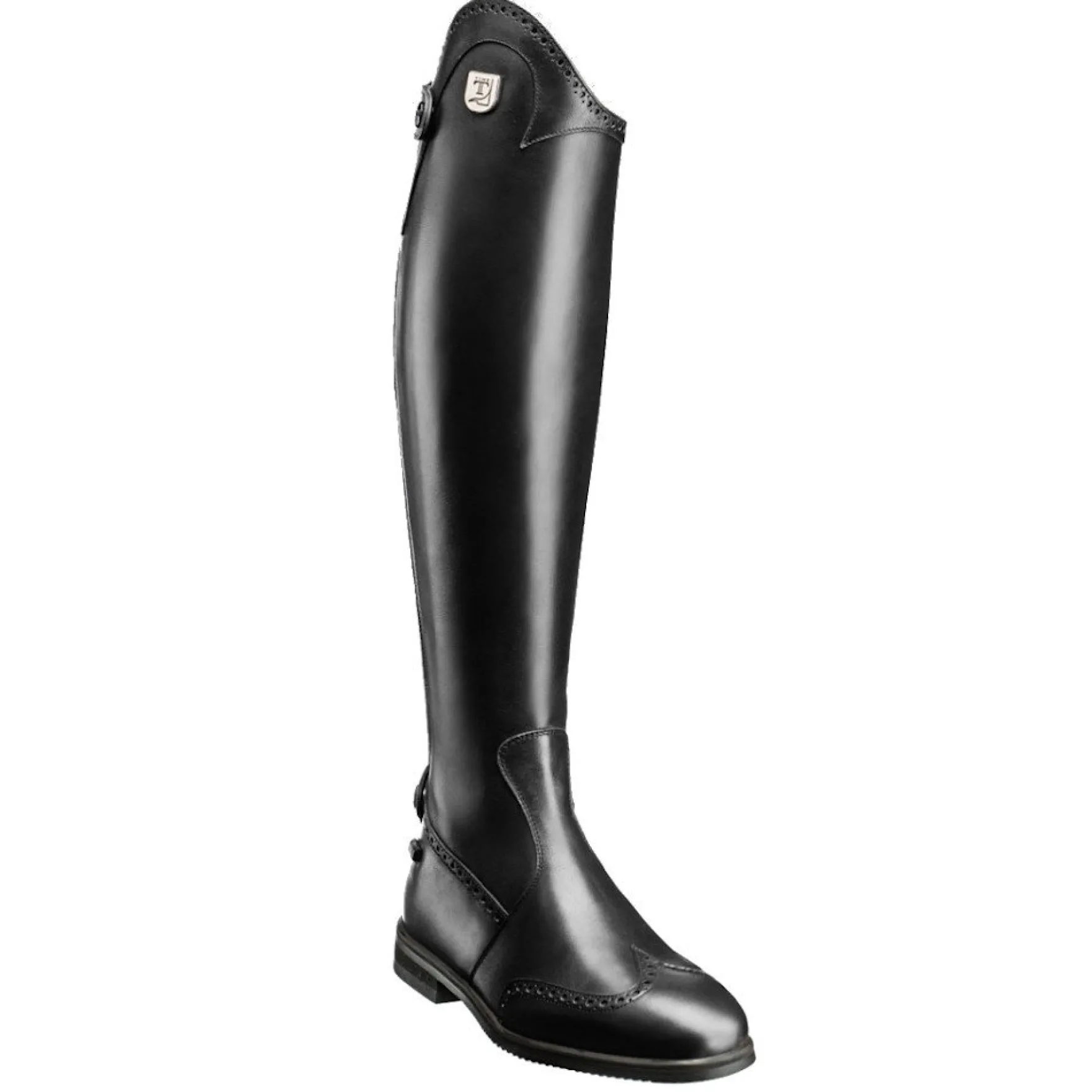 Reitstiefel Damen Marilyn mit Budapester Lochmuster, Lederreitstiefel, Schwarz