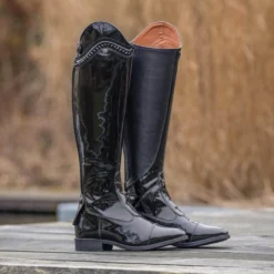 Reitstiefel Mädchen Lamira Junior, Lederreitstiefel, Lack, Schwarz