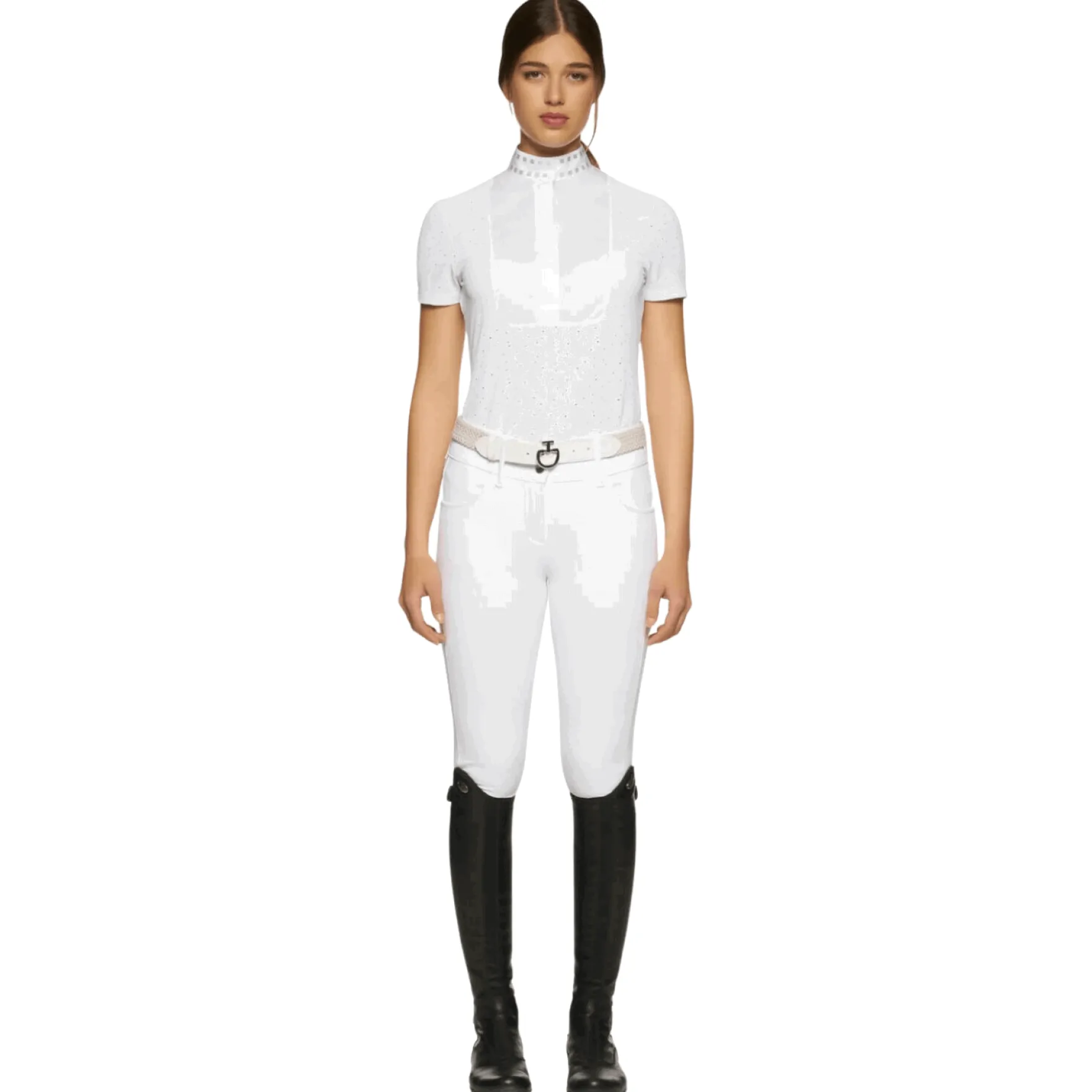 Turniershirt Damen Micro Sequins, kurzarm